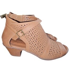 Womens Peep Toe Ankle Booties Tan Brown Quality Man Made Materials Size‎ 5.5 M
